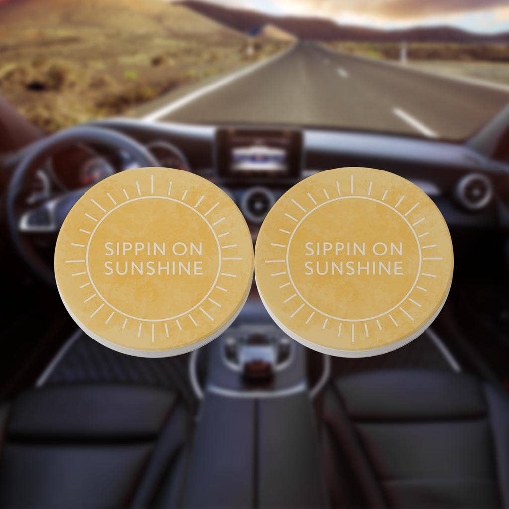 Sippin On Sunshine Yellow| Absorbent Car Coasters | Set of 2