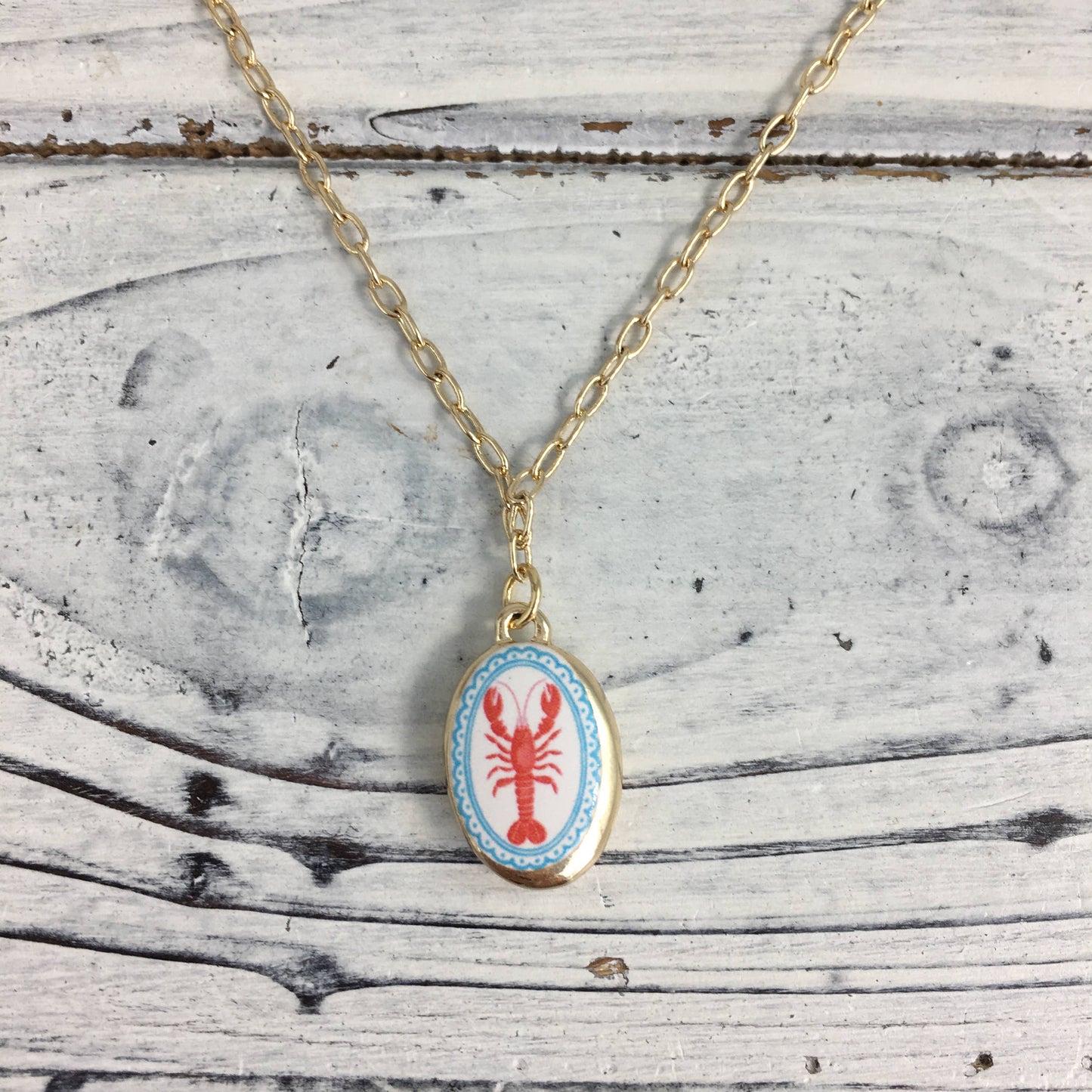 Crawfish oval tile necklace