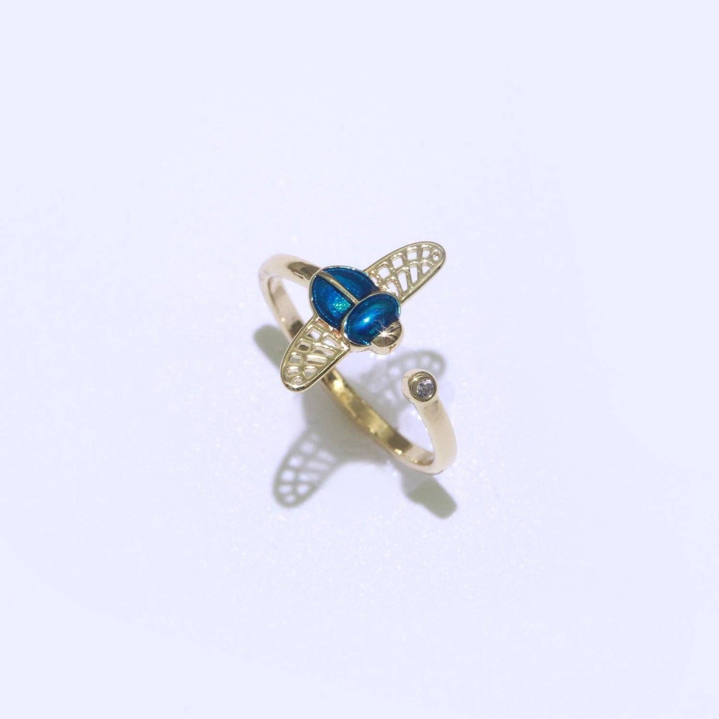 Dainty Bee Ring 18K Gold Filled Ring Open Adjustable Ring Animal Insect Cz Simple Stacking Jewelry