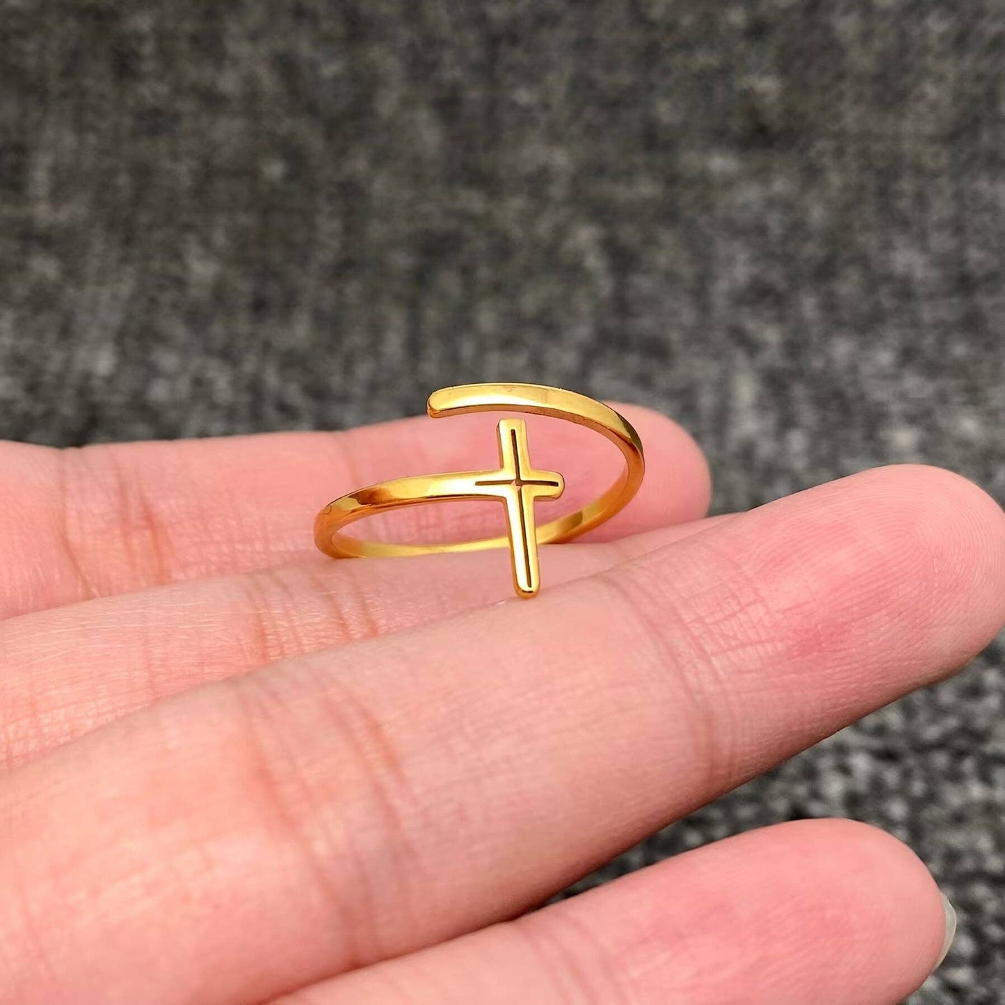 18K Gold-plated Stainless Steel Cross Adjustable Ring