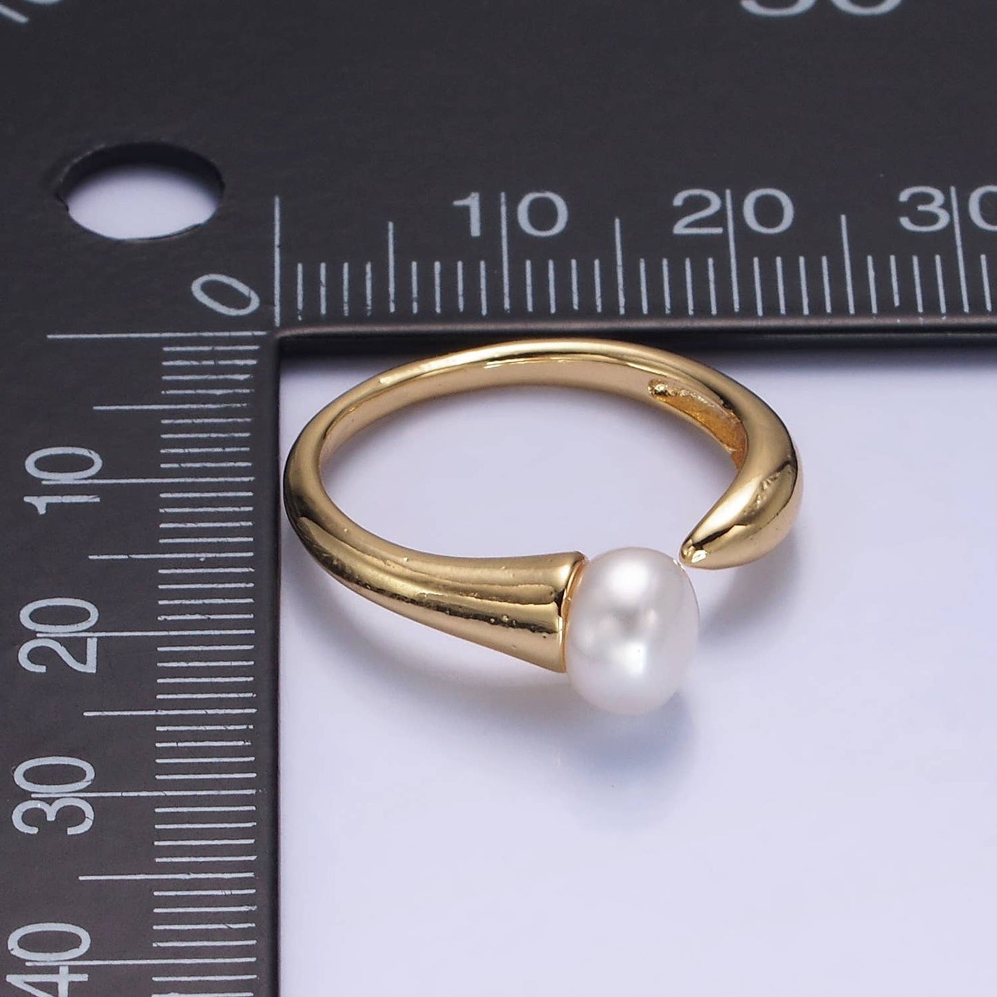 14K Gold Filled Shell Pearl Solitaire Wrap Open Ring