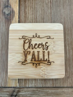 Engraved Cheers Y'all Wooden Coaster Set
