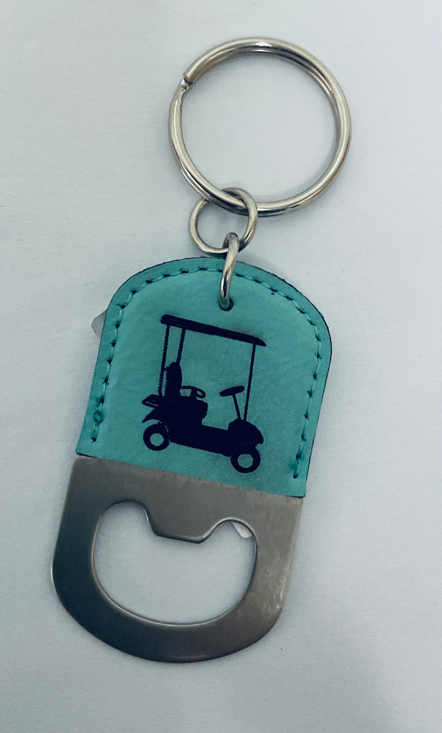 Leather Key Ring with opener- Golf Cart