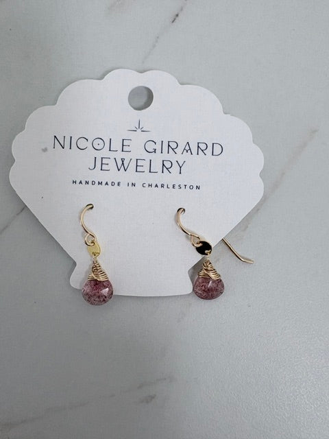 Strawberry Quartz mini disc earrings