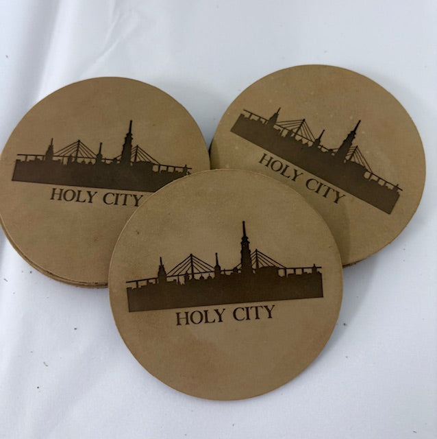 Holy City Charleston South Carolina faux leather coaster with church steeple