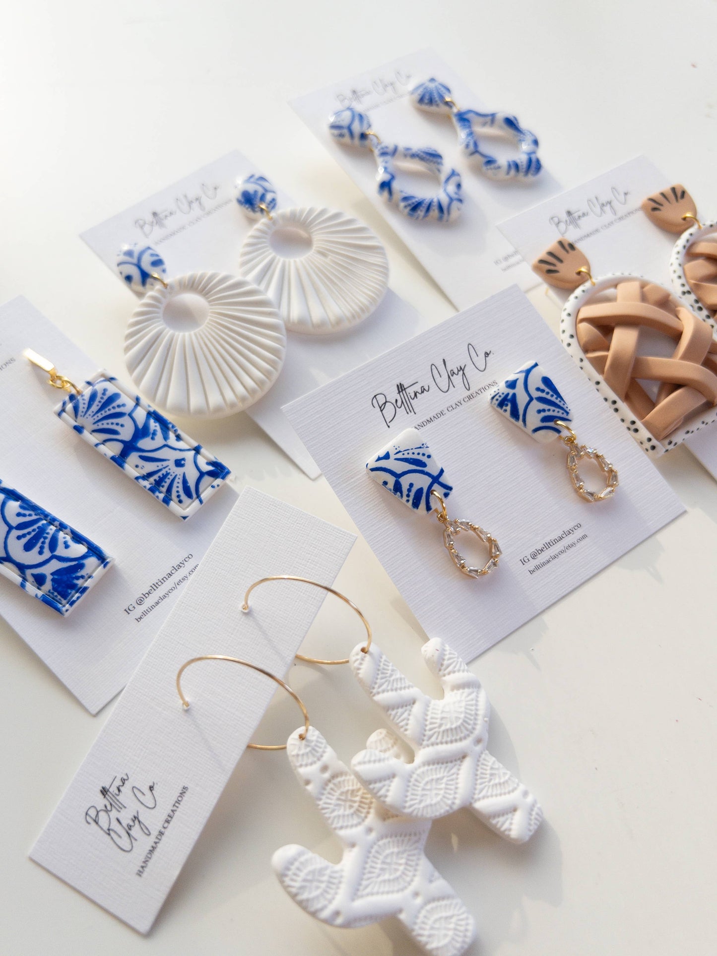 Aqua White and Blue Clay Earrings