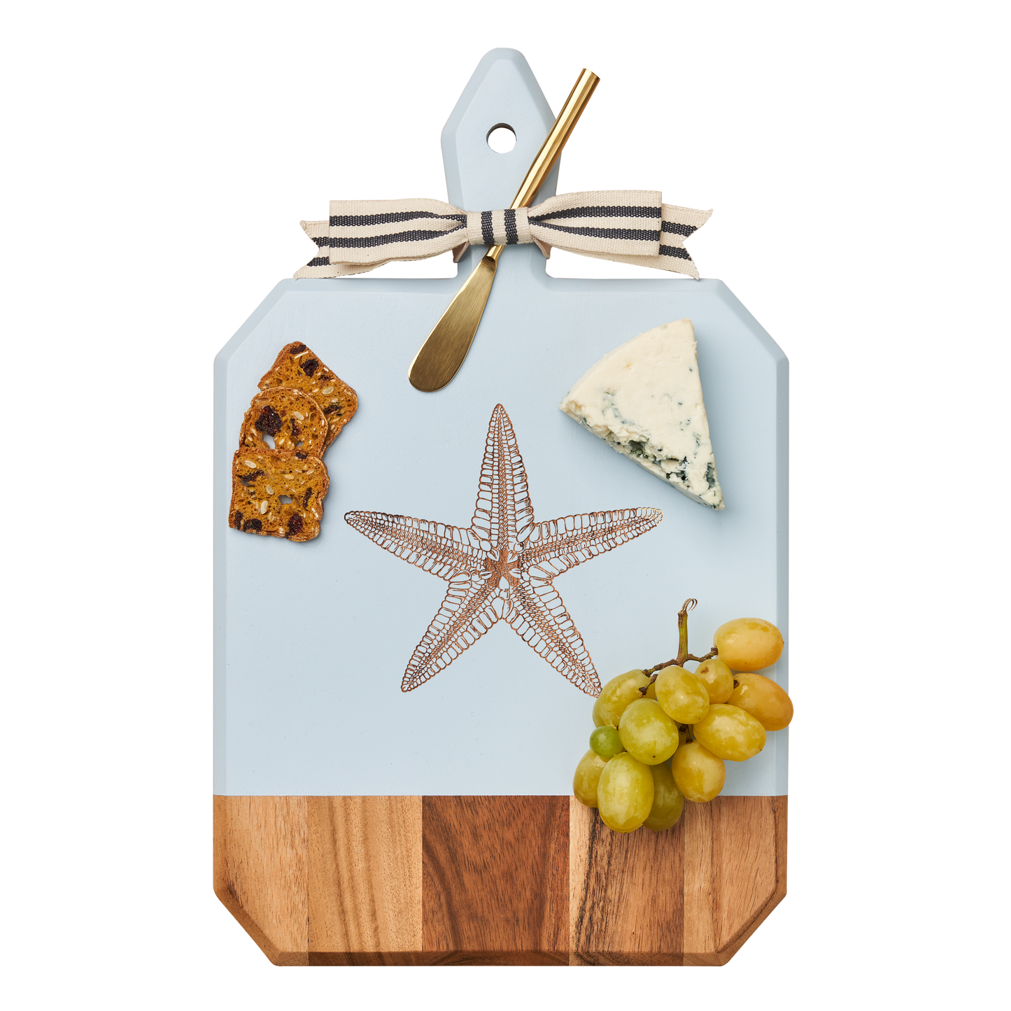 Acacia Heirloom Board w/ Handle Rectangle in Light Blue Color | Starfish | 16 x 10"