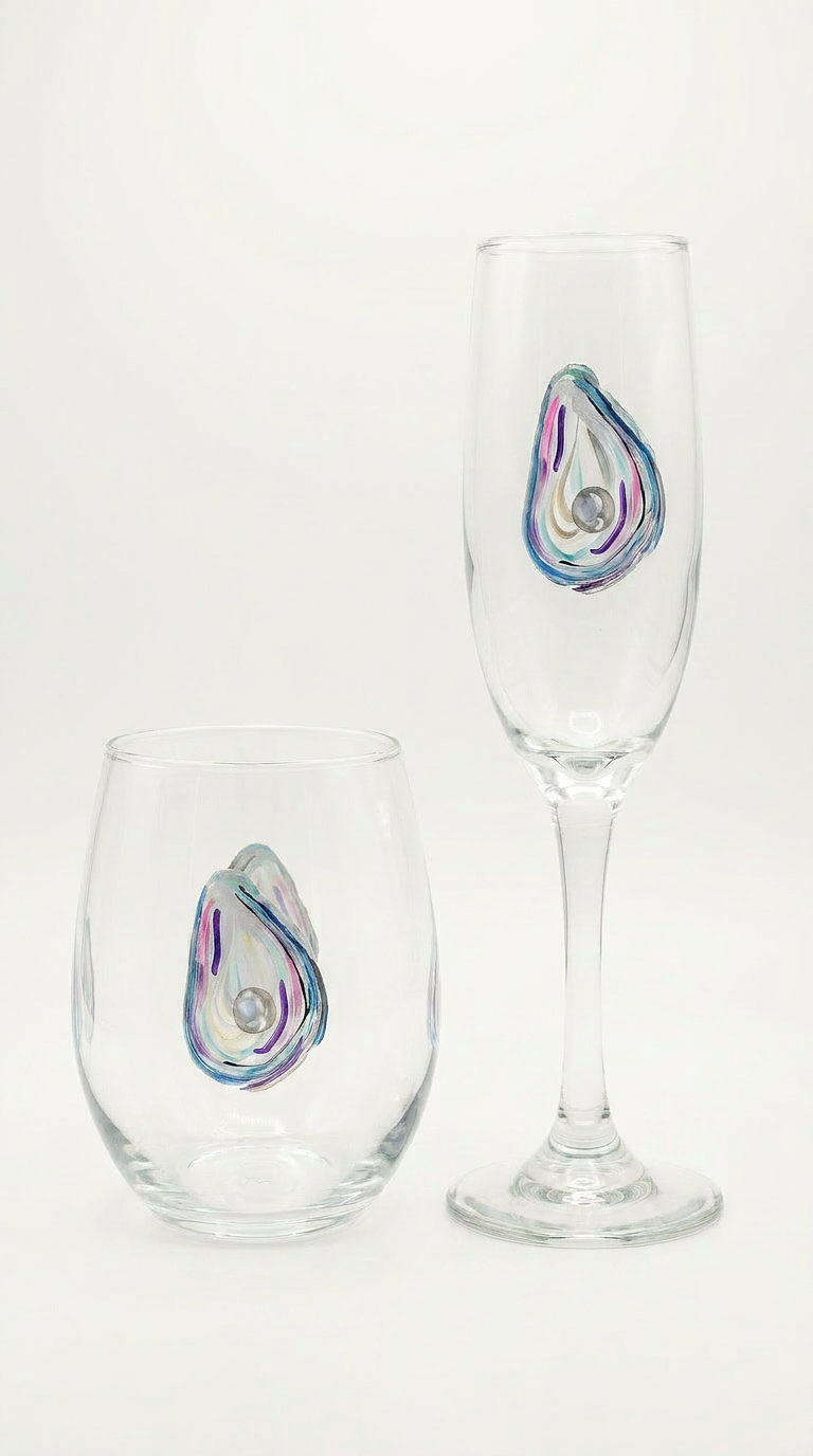 Hand-Painted Oyster Wine Glass