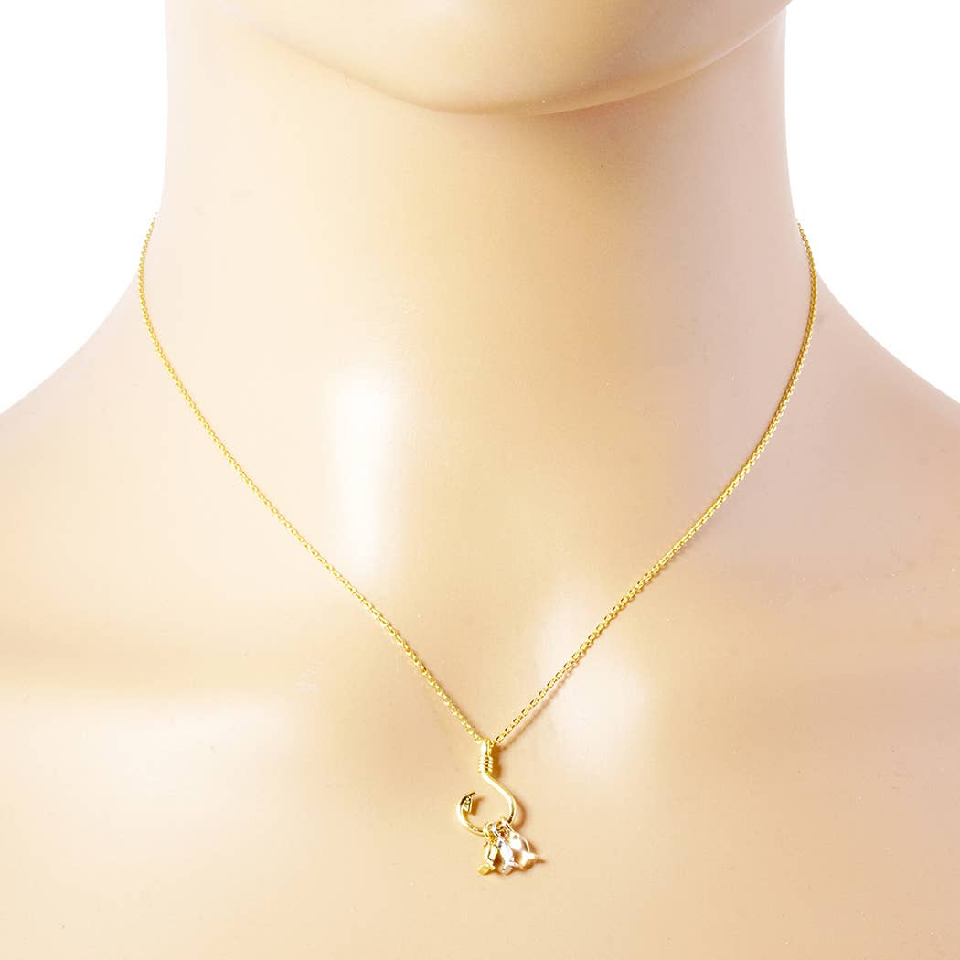 Gold-Dipped Fish Hook Fashion Necklace