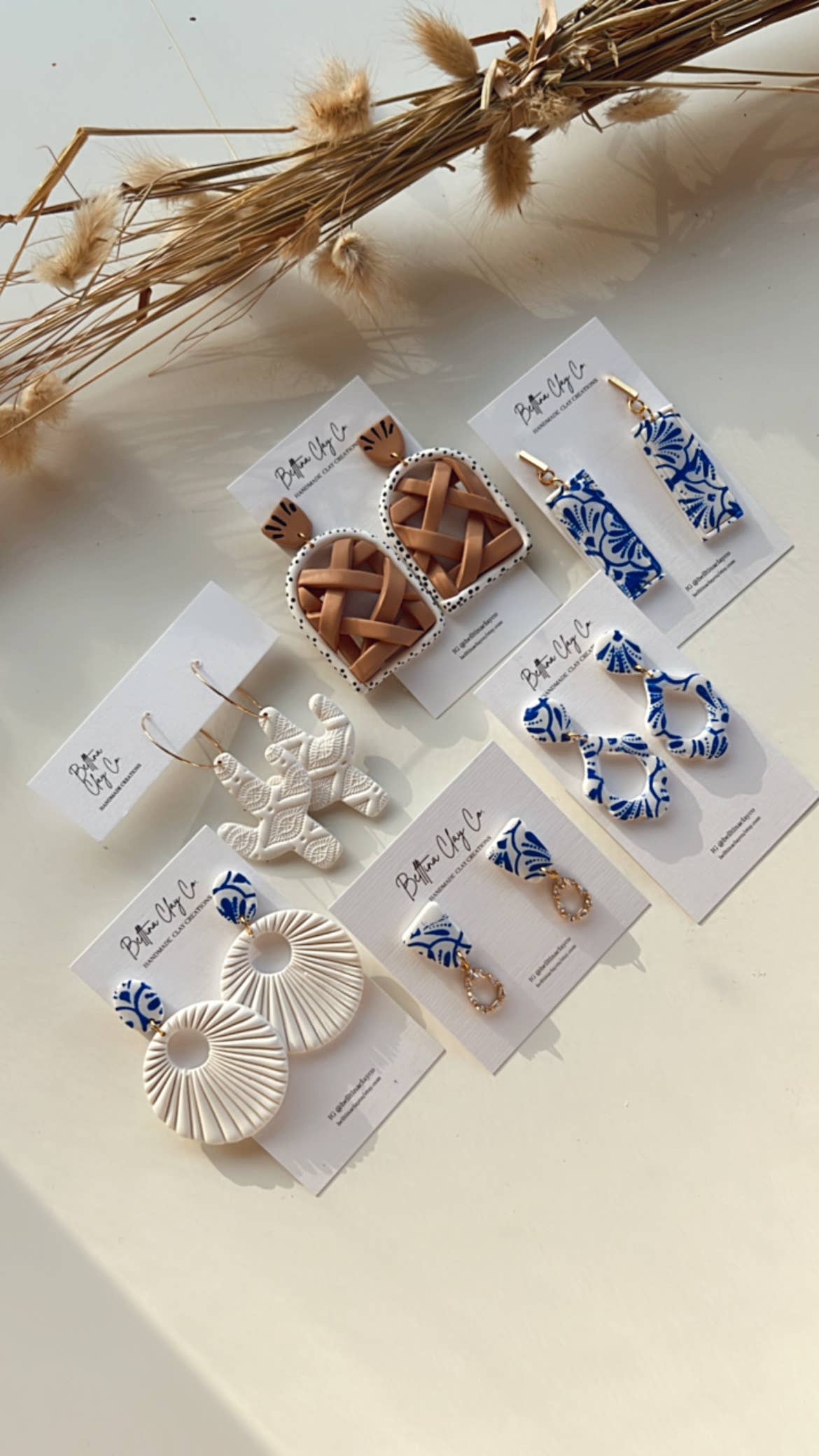 Aqua White and Blue Clay Earrings