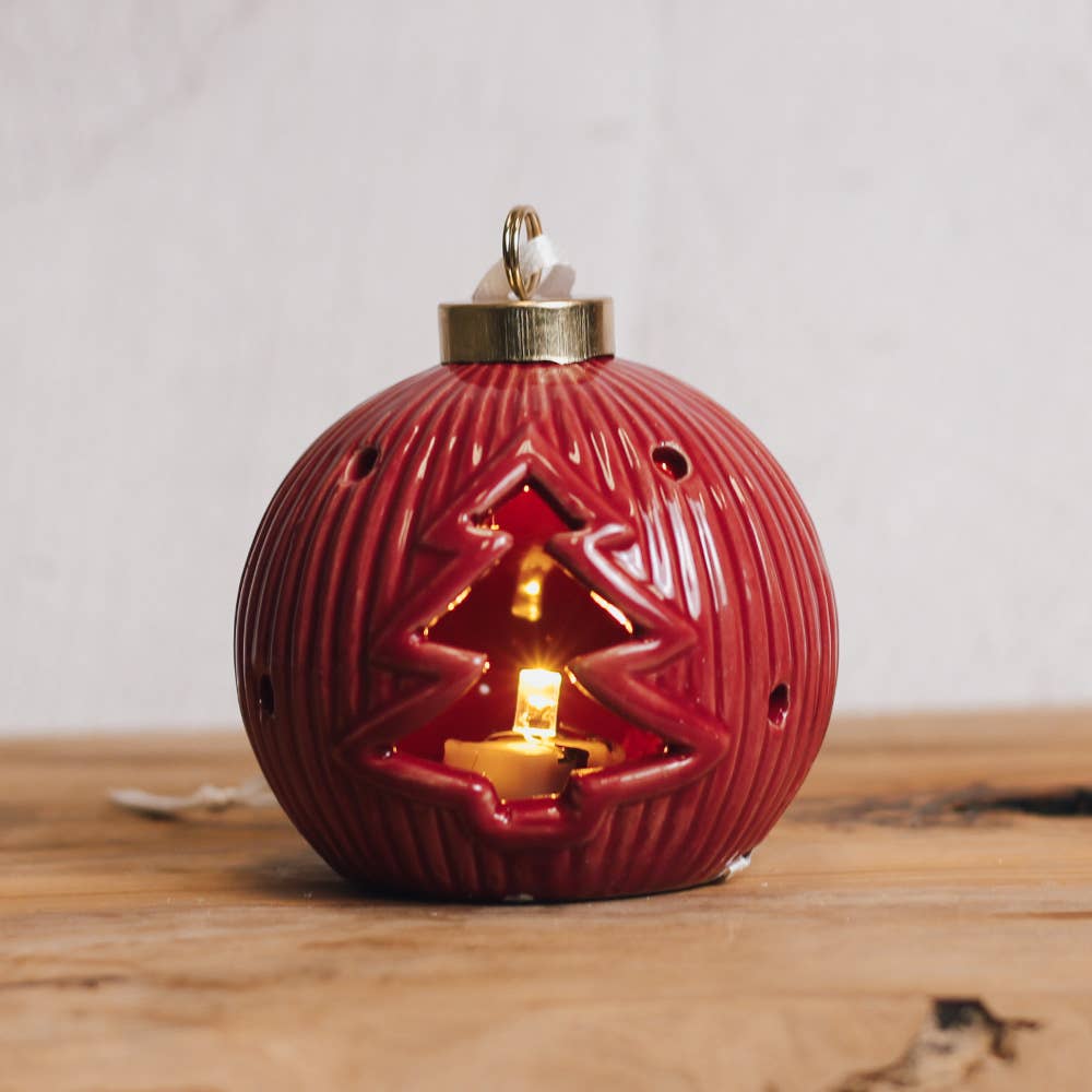 Tree Red Ornament with LED Light — Christmas, Holiday Ornaments