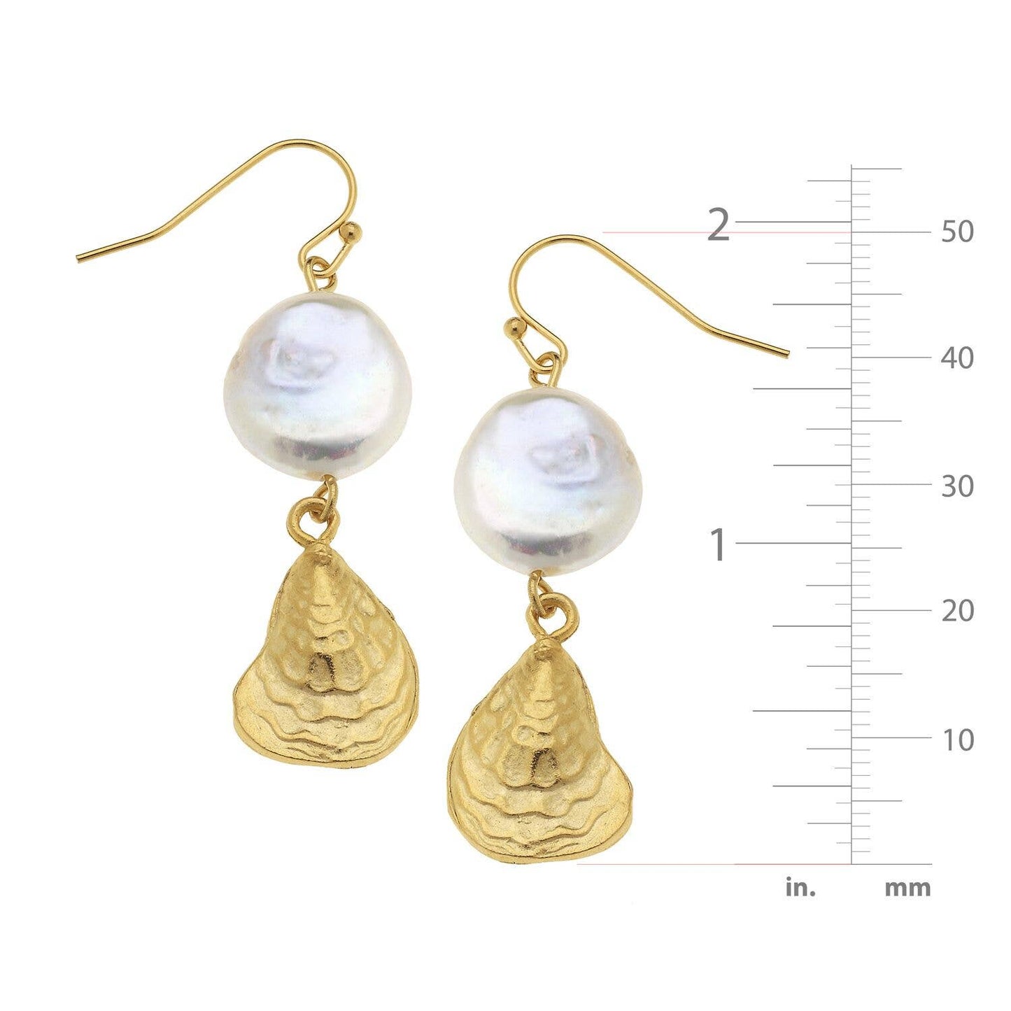 Gold Oyster Shell with Genuine Freshwater Pearl Earrings