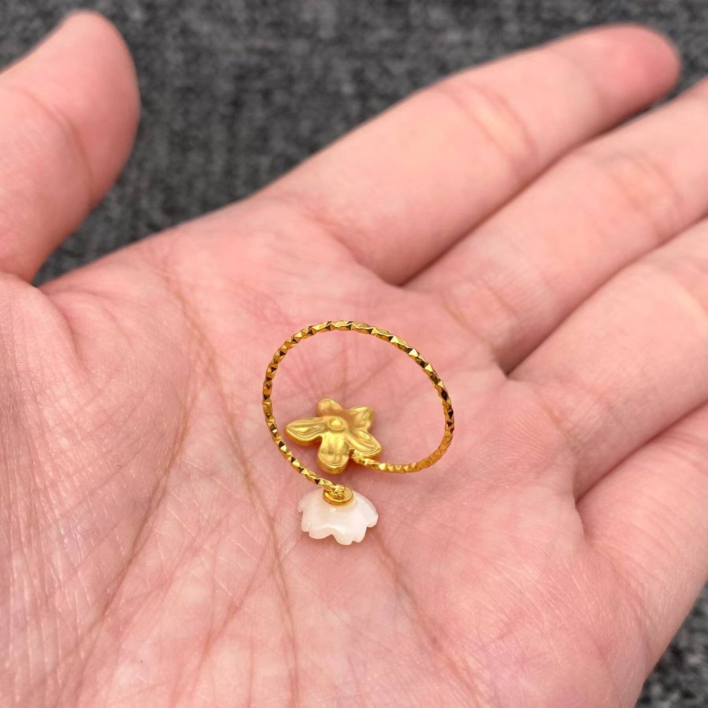Double Flower 18K Gold Plated Stainless Steel Adjustable Ring