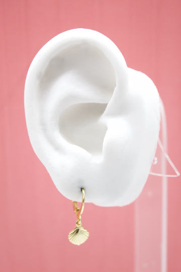 18K Gold Filled Sea Shell Huggies Earrings ~ Water Resistant
