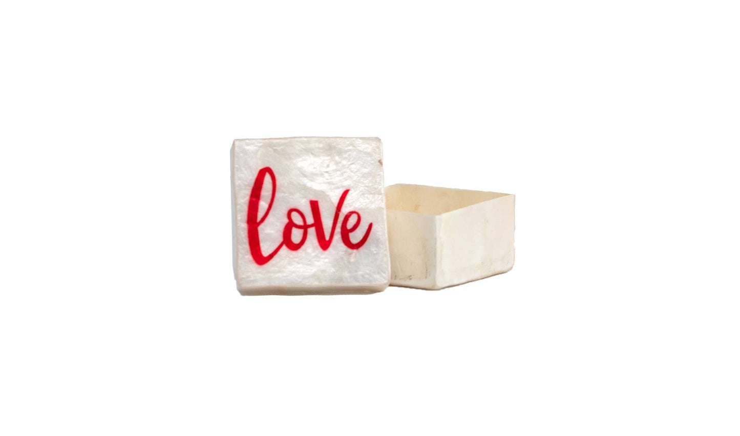 3" Capiz Box - LOVE in Red/White