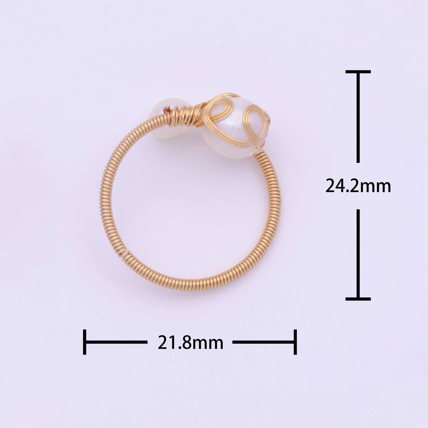24K Gold Filled Double Pearl Handmade Braided Wire Wrapped Open Ring | O561