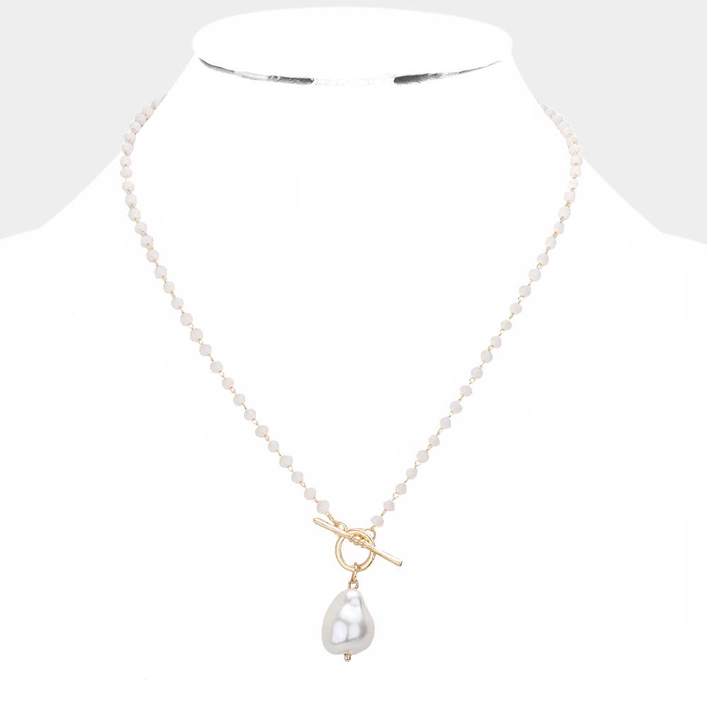 Pearl Pendant Faceted Beaded Toggle Necklace