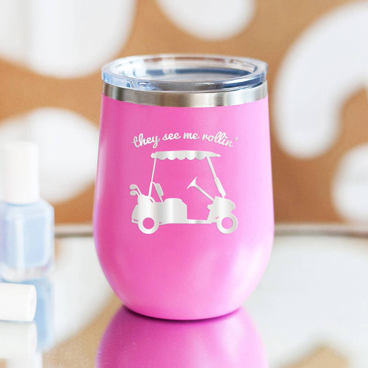 They See Me Rollin' Golf Cart Pink 12oz Tumbler