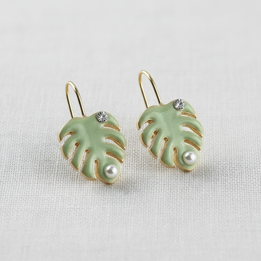 Green Floral Drop Earrings