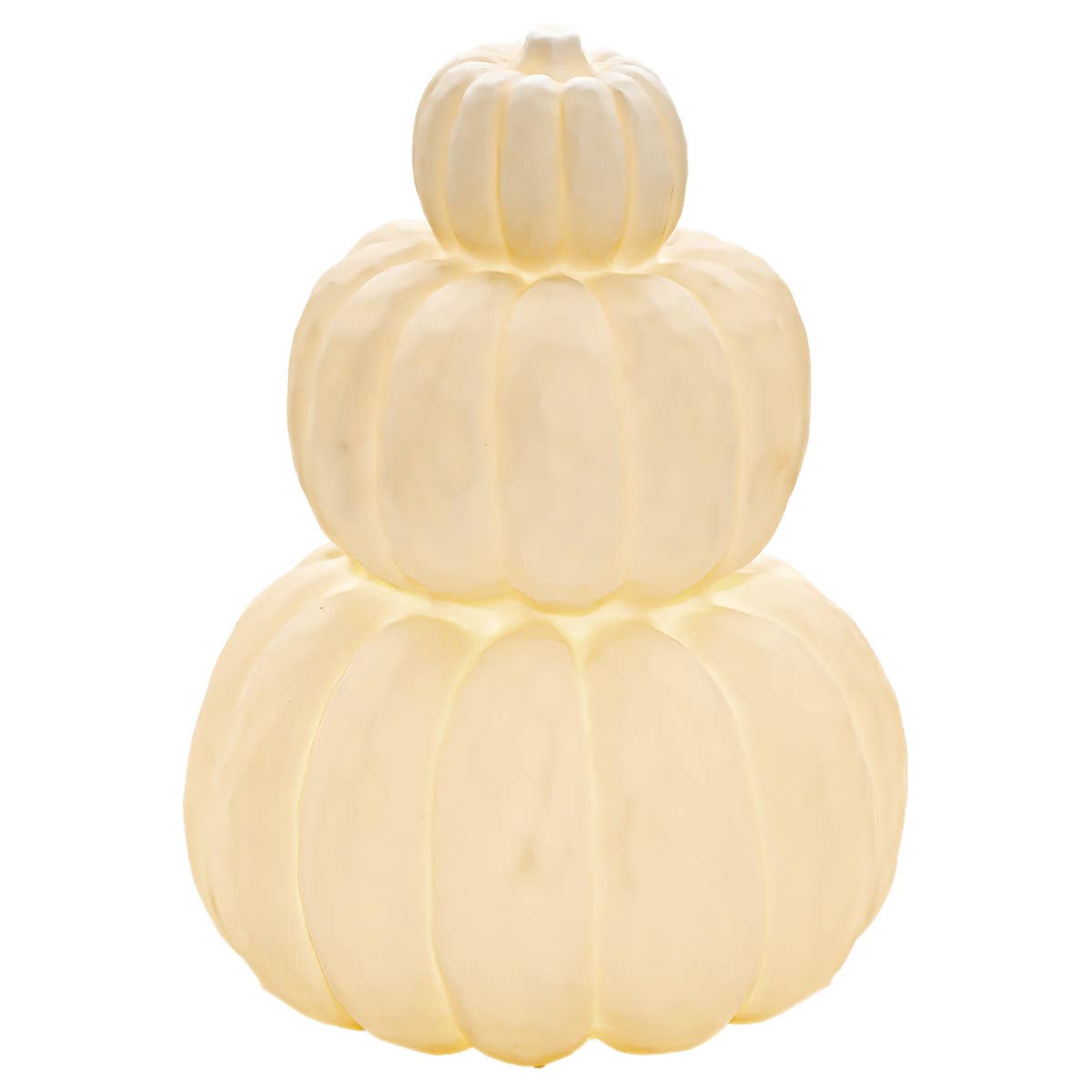5.25" Round White Tri-Stack LED Stoneware Pumpkin