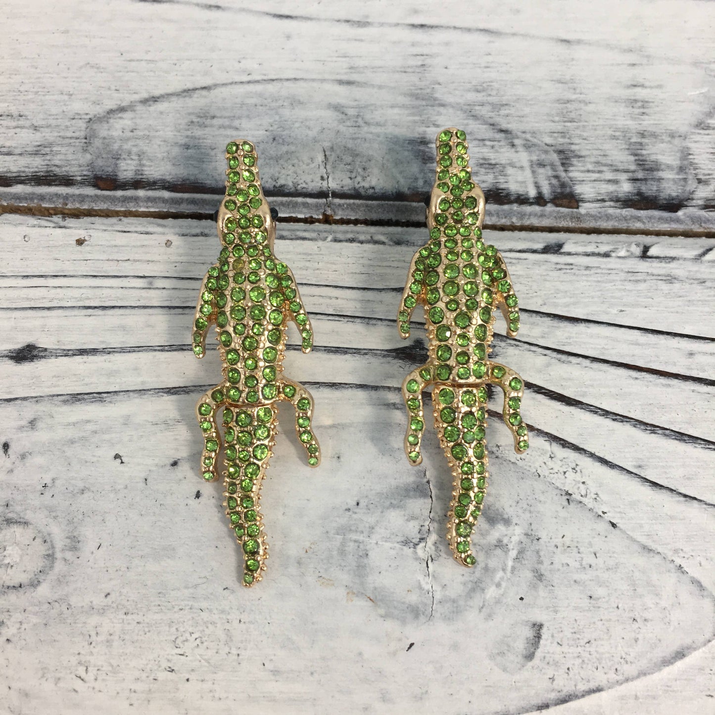 Rhinestone alligator dangle earrings