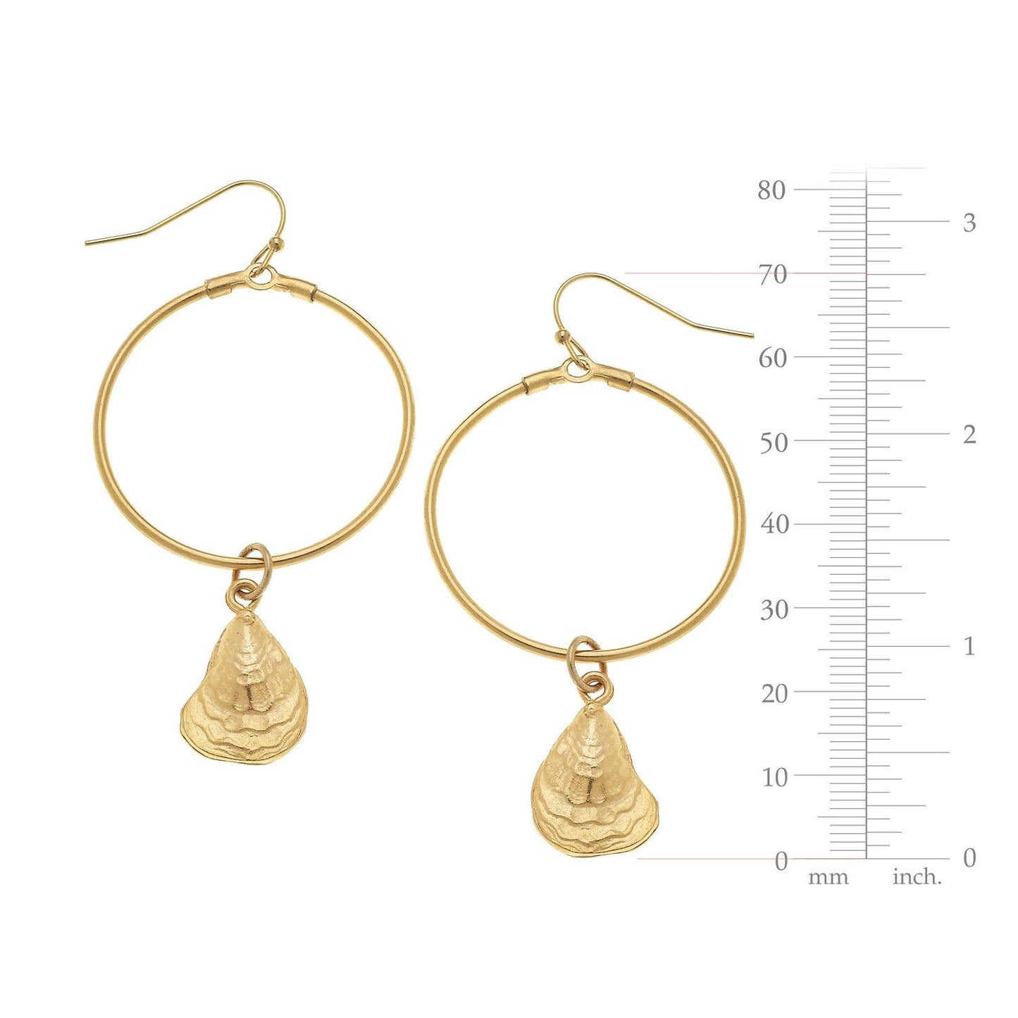 Gold Oyster Shell on Hoop Earrings