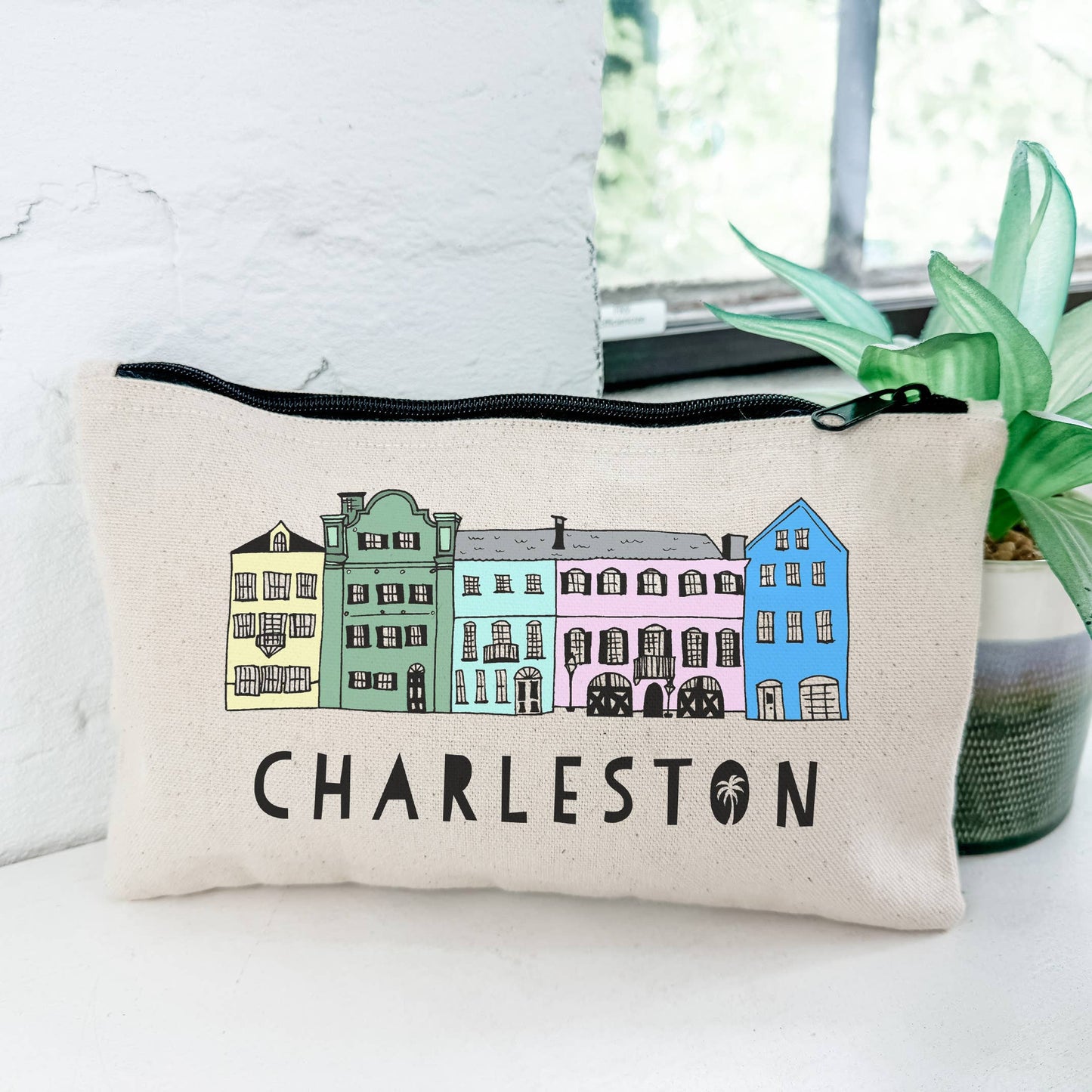 Charleston, SC Rainbow Row - Canvas Zipper Pouch