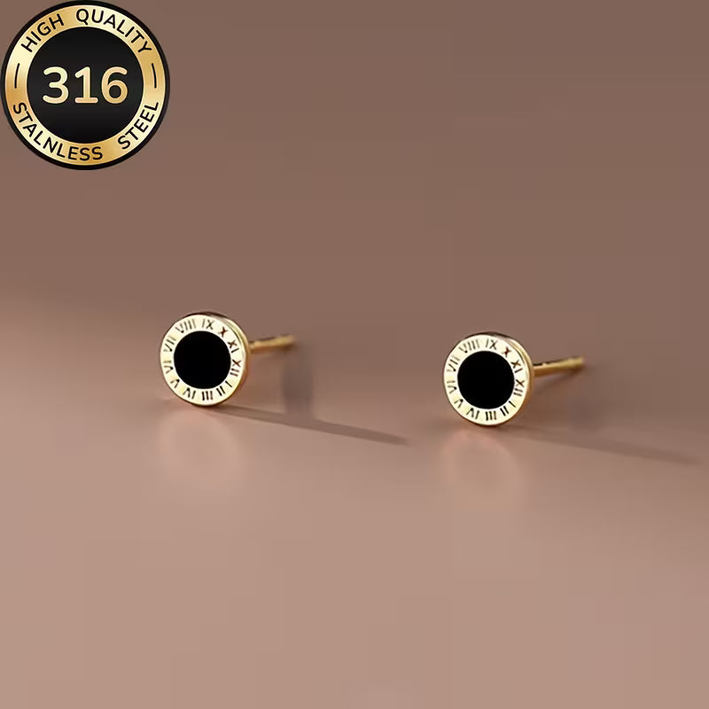 Hypoallergenic Gold Plated Roman Numeral Stud Earrings