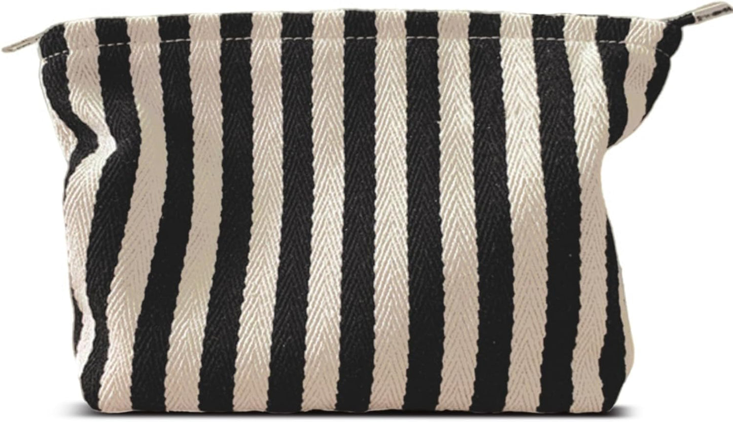 Black and White Striped Cosmetic Bag