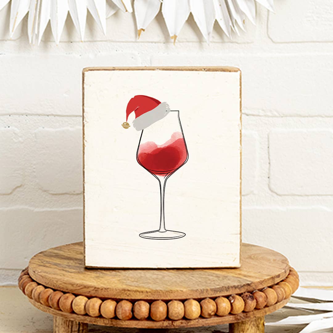 Santa Wine Decorative Wooden Block