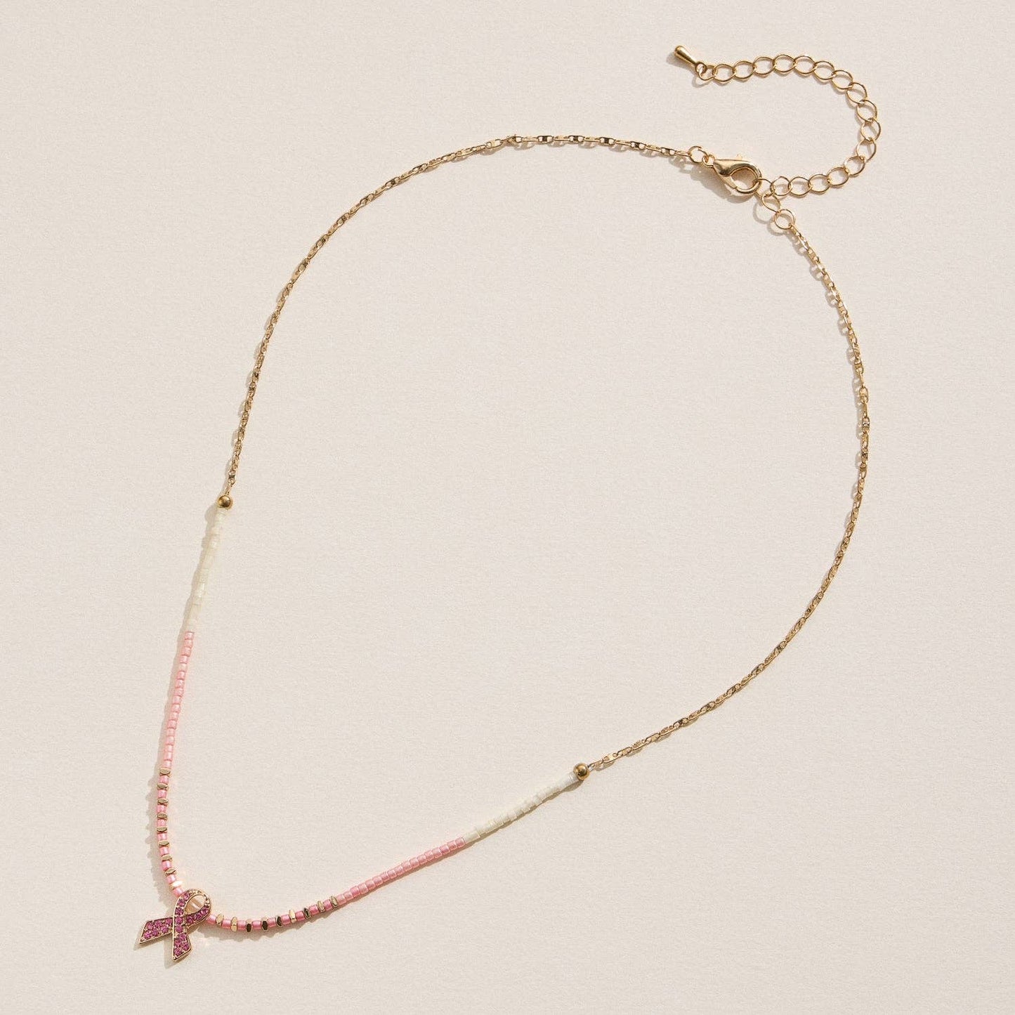 Awareness Pink Ribbon Beaded Necklace