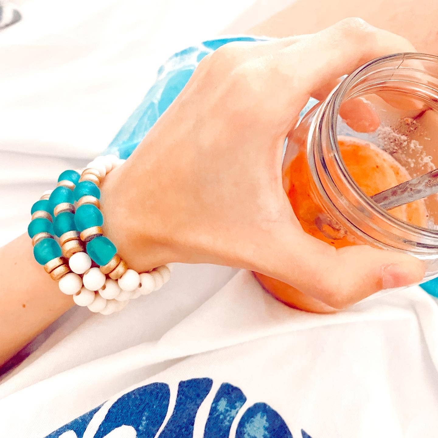 Blue Recycled Sea Glass Bracelet