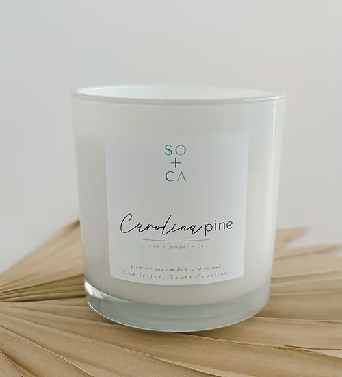 Soy Christmas candle locally made in Charleston South Carolina
