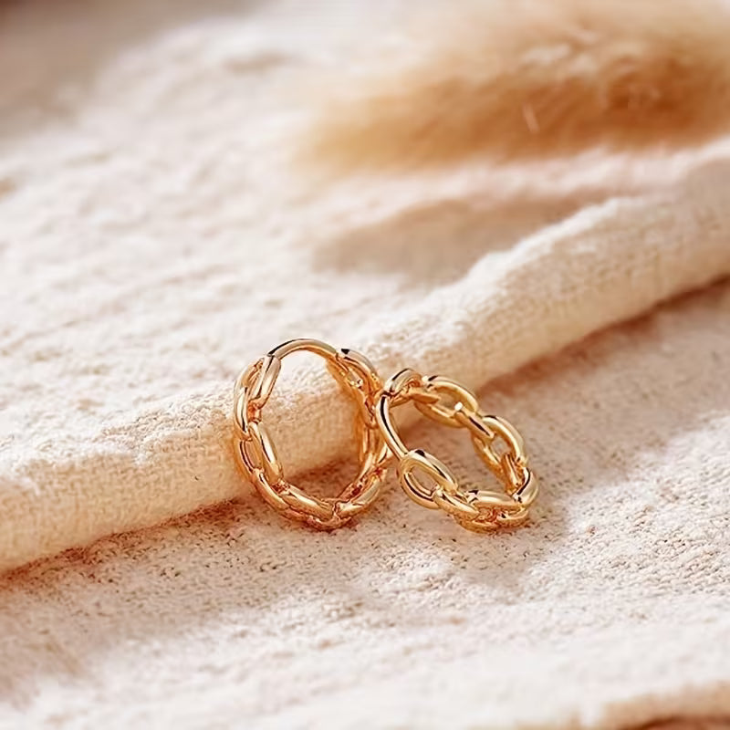 Chain- Style Golden Huggie Hoop Earrings