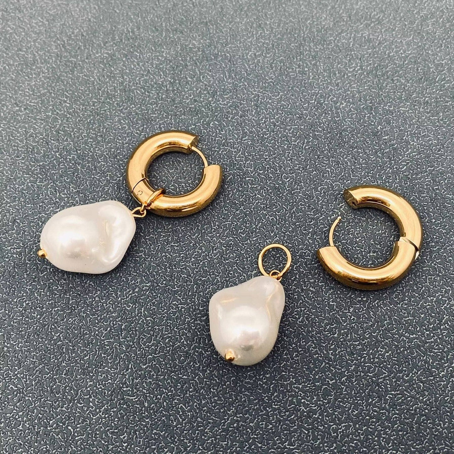 Pearl Charm pendant 18K Stainless Steel Huggie Earrings