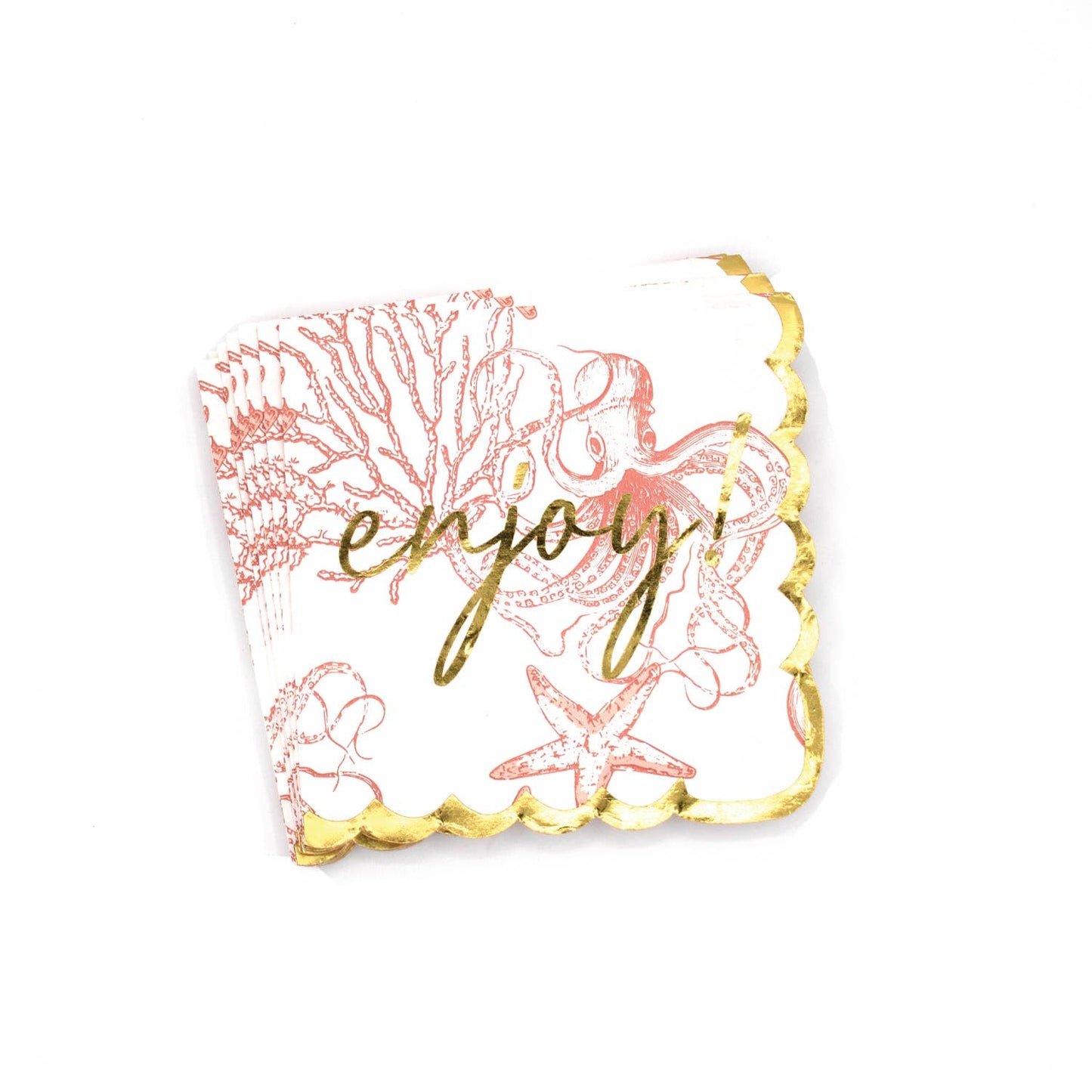 Coral Octopus Paper Beverage Napkin 16 Count Pack