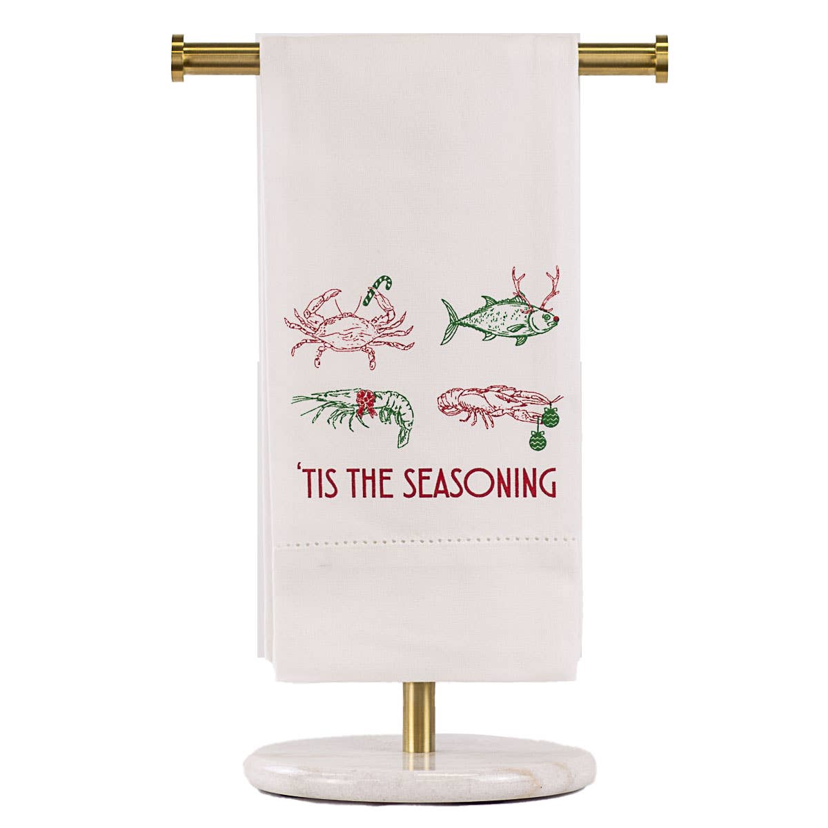 Tis The Seasoning Hemstitch Hand Towel White/Red/Green 20x28