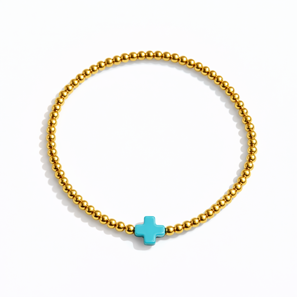 So Very Blessed Cross Gold Beaded Stretch Bracelet