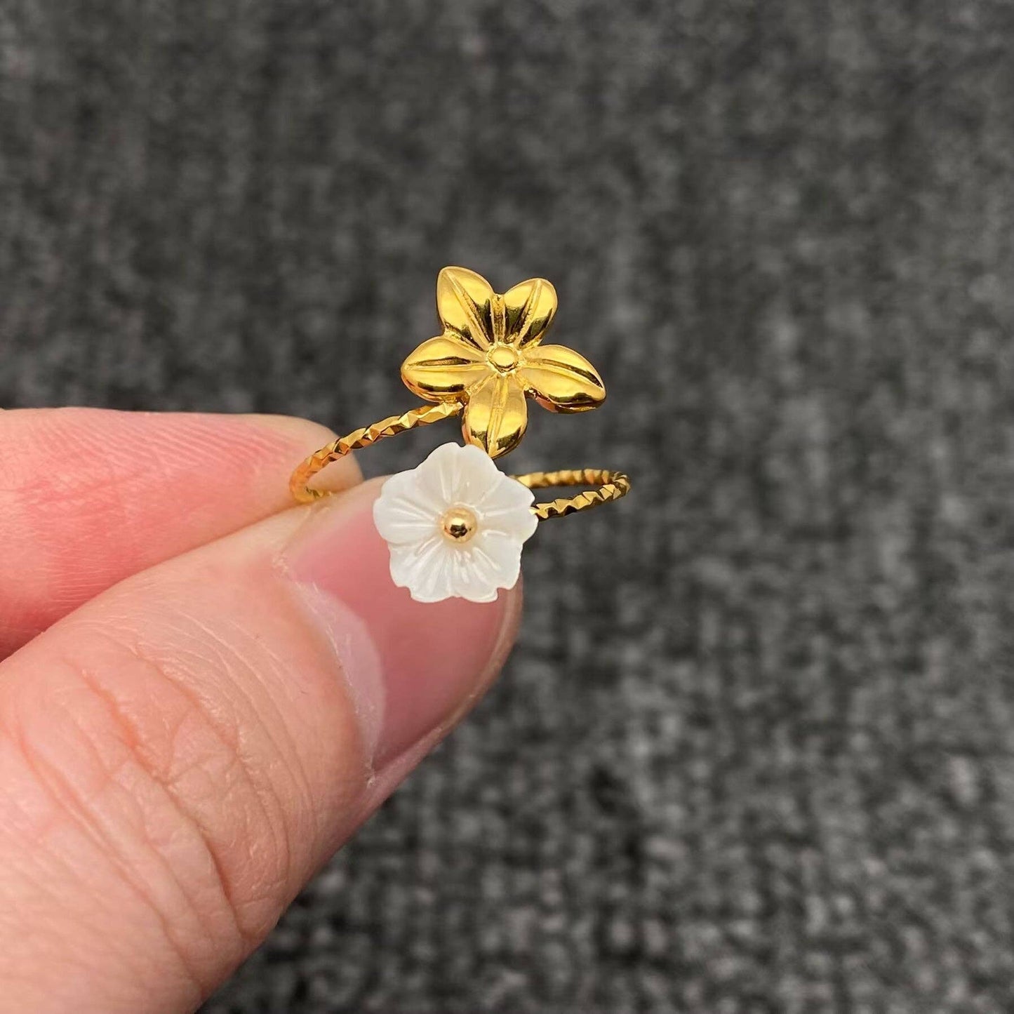 Double Flower 18K Gold Plated Stainless Steel Adjustable Ring