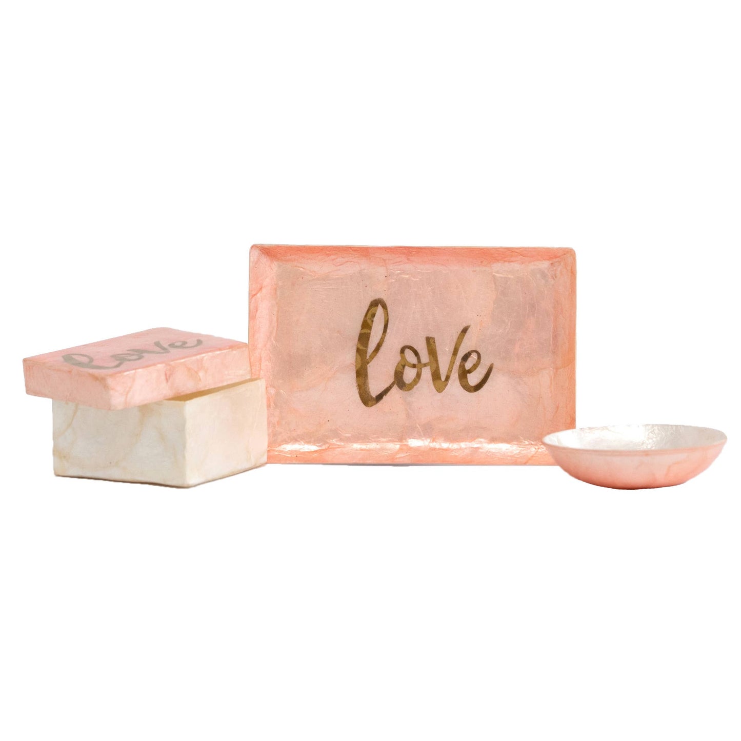 3" Capiz Box - LOVE in Gold/Pink