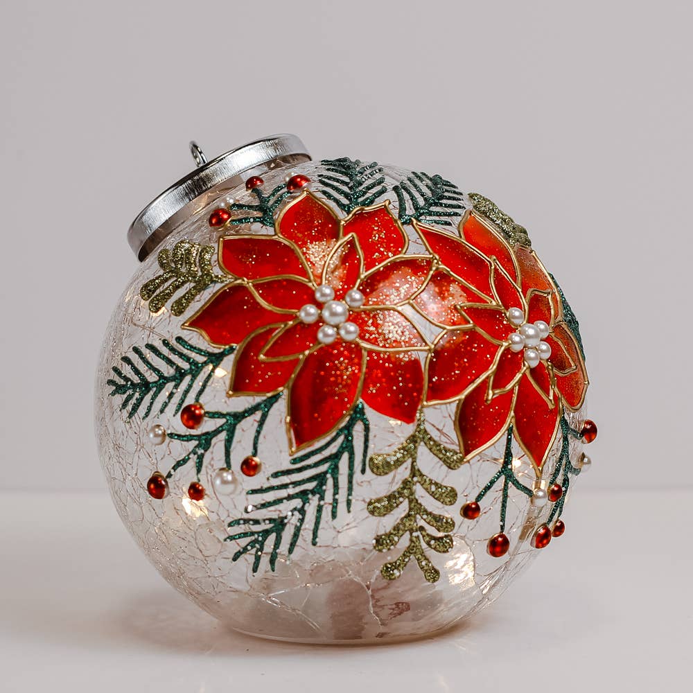 Cheerful Poinsettia Ornament with LED Lights — Christmas, Holiday Ornaments