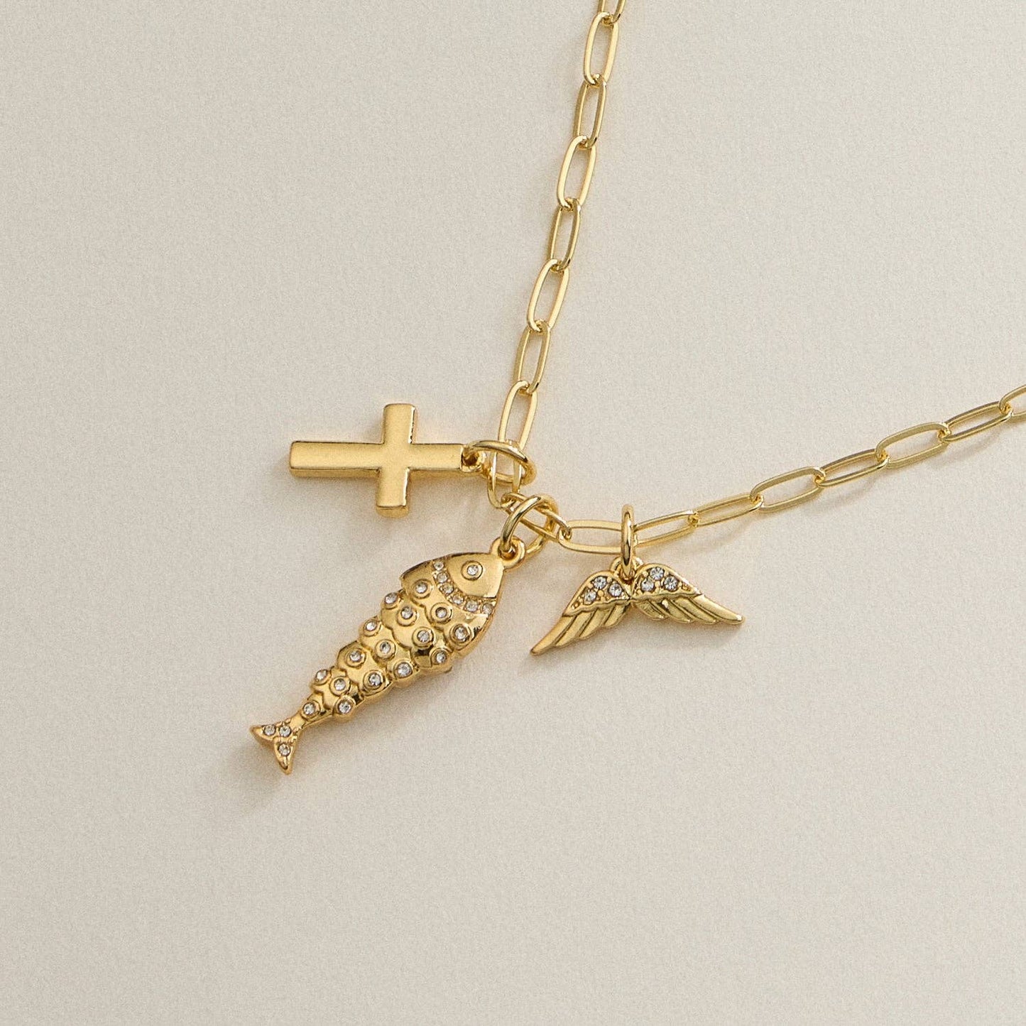 Faith Charm Trio Necklace - 18K Gold Dipped