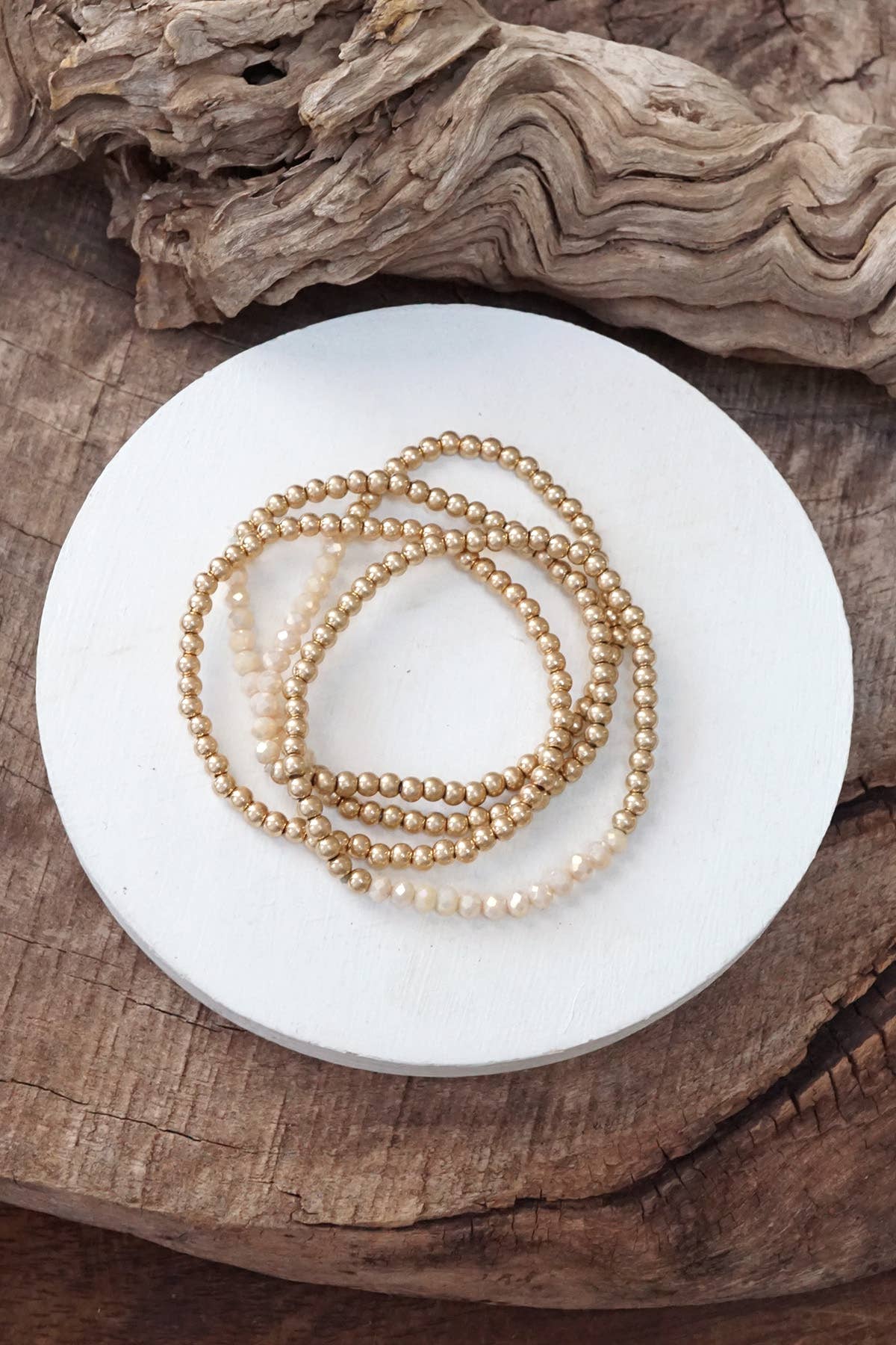 Bracelet Stack Small Worn Gold Glass Beads