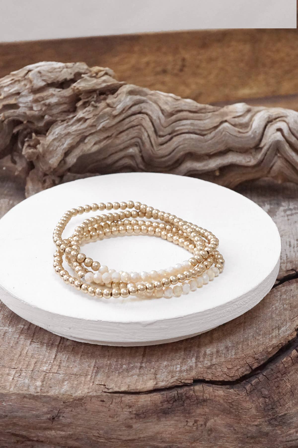 Bracelet Stack Small Worn Gold Glass Beads