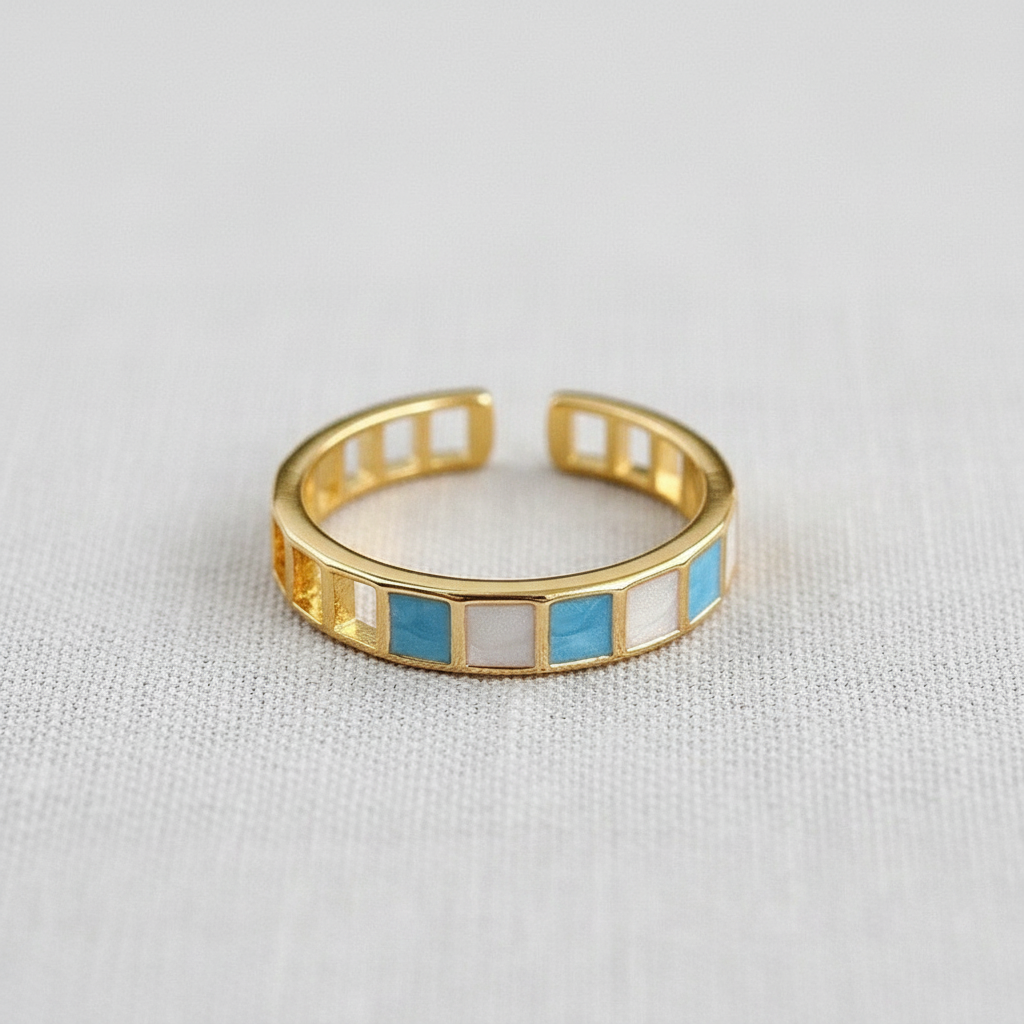 Geometric Enamel Ring Collection
