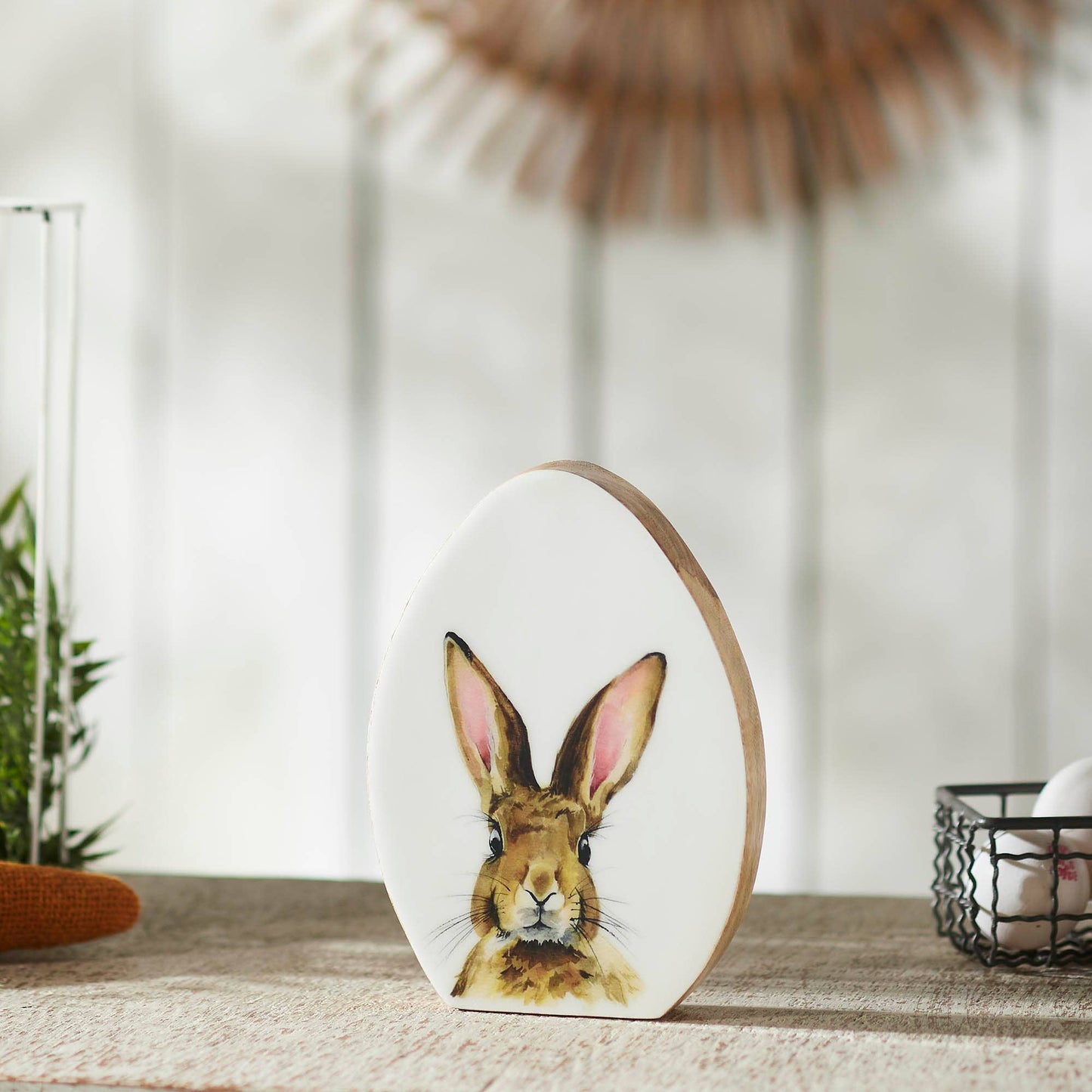 Bunny Hop Wooden Decor Egg Shape