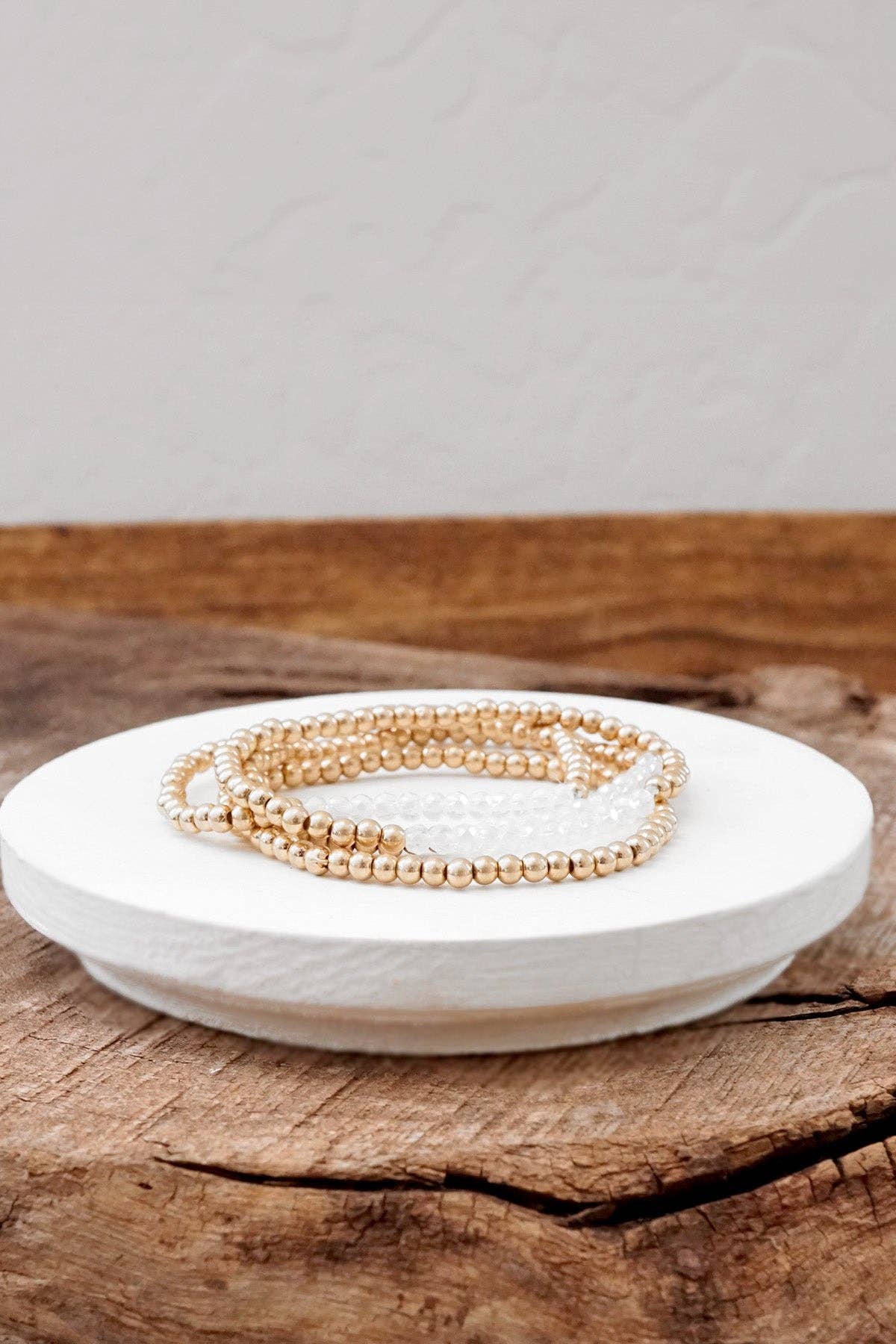 Bracelet Stack Small Worn Gold Glass Beads
