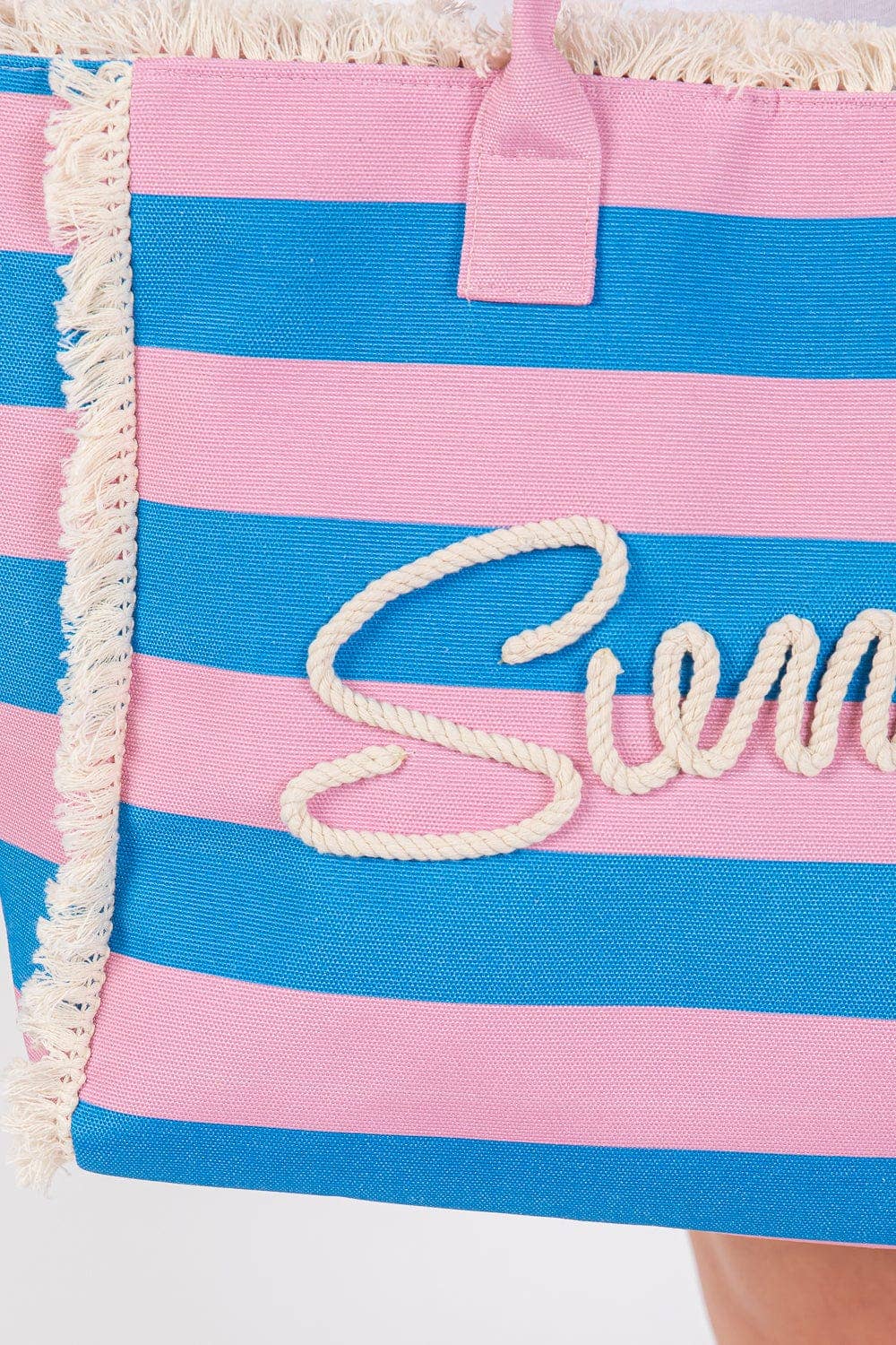 Sewn Tope Summer Letter Fringe Striped Tote Bag