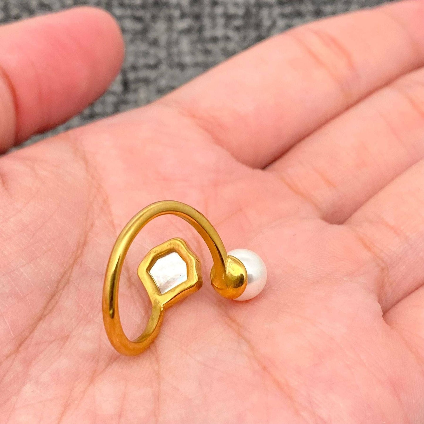 Pearl & Shell 18K Gold Plated Stainless Steel Ring