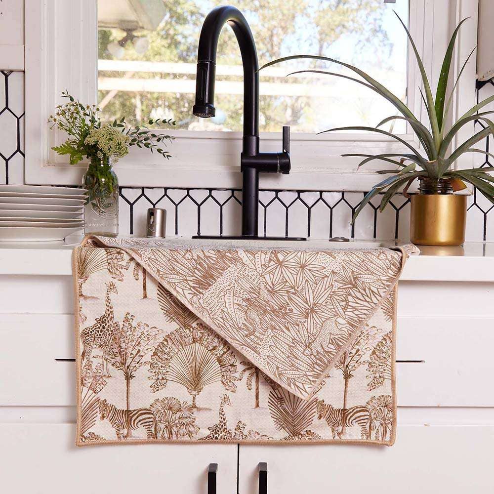 SAFARI ANIMALS blu Kitchen Tea Towel